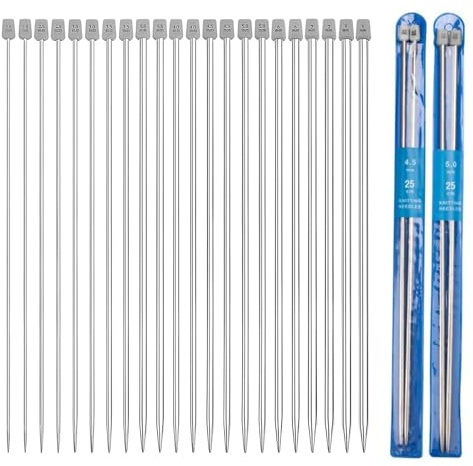 Knitting Needle Set, 22 Pcs Stainless Steel Knitting Pins, 25cm Long Knitting Needles Set, 2/2.5/3/3.5/4/4.5/5/5.5/6/7/8MM, Ideal for Knitting Blankets, Scarves, Pullovers and Large Circular Knits