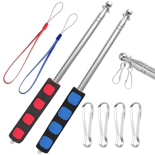 DabbOo 2 Pezzi Palo Telescopico per Bandiera Asta Guida Turistica Asta per Bandiera Personalizzata con Asta può Essere Utilizzato per Lesson, Guide Turistiche,Campeggio(Rosso+Blu)