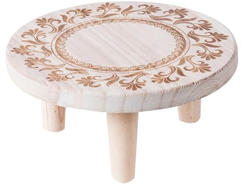 Licsaliwe Taburete para plantas, elevador de madera redondo de 9, 8x4, 7 pulgadas, soporte decorativo con estampado de flores para oficina, hogar, jardín(M)