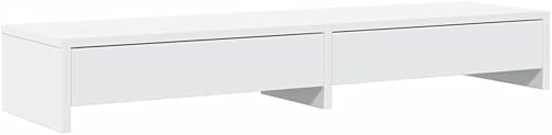 Generico Soporte para monitor con cajones blanco 100 x 27 x 15 cm de madera aglomerada, elevadores y soportes para ordenador
