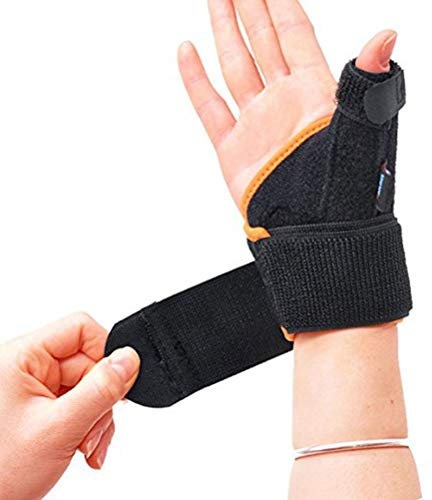 Rosenice Daumenschiene für Karpaltunnelsyndrom, Verstauchung, Arthritis, Schmerzlinderung, links und rechts, in Schwarz und Orange