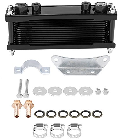 Enfriador de aceite, Qiilu radiador de enfriamiento de enfriamiento de enfriador de aceite de motor de motocicleta de aluminio 50CC-200CC universal(Negro)