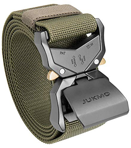JUKMO Tactical Belt, Military Hiking Rigger 1.5 Nylon Web Work Belt with Heavy Duty Quick Release Buckle (Amy green, Small)