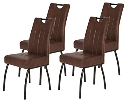 Hela Tische, 4er Set Esszimmerstuhl Küchenstuhl Beate, Metallgestell Schwarz, Bezug Microfaser Braun, Lehne mit Griff