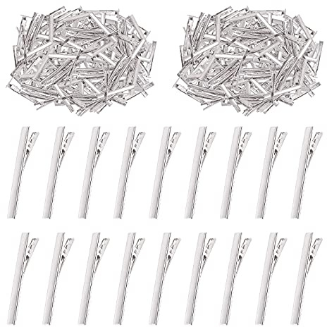 Swpeet Juego de 200 pinzas de pelo de cocodrilo de 2.6 pulgadas a 6.5 cm, perfectas para pinzas de pelo de metal de pico de pato con parte superior plana, horquillas de una sola punta para peinar el