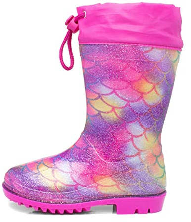 Shoe Zone - Girls Multi Rainbow Mermaid Glitter Welly - Size 9 Child UK - Multicolour