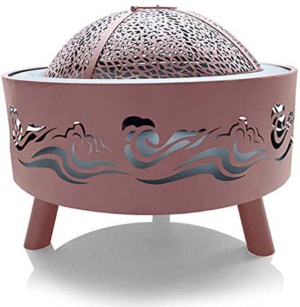 OURECO Fogatas Redondas de 23 Pulgadas, Estufa de tazón de Fuego, for Quemar Madera, con Pantalla de Chispa de Malla, for Exteriores, Patio, Patio, Barbacoa, calefacción (Color : Pink)