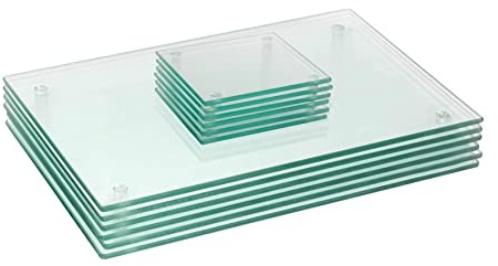 Harbour Housewares Glass Placemats & Coasters Set - 12pc - Clear - 30x20cm - Dining Table Protection Place Mats Cup Drink Coasters for Tabletops, Worktops
