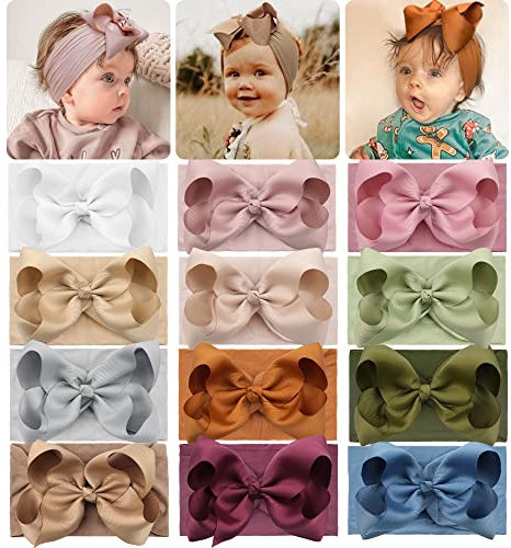 JOYOYO 12 Stück Baby Stirnbänder Baby Haarschleifen, Breite Stirnbänder für Kleinkinder mit Niedlichen Großen 6 Zoll Schleifen