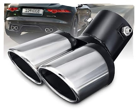 BOROCO Auto-Auspuff-Endrohr,Auspuffblende Auspuff Universell Schalldampf Endrohr Doppelendrohr Blende Edelstahl Silber(63mm/2.5in)