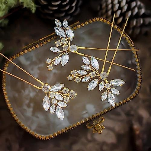 Cubahop Bride Wedding Hair Pins Crystal Bridal Hair Pieces Wedding Accessori per capelli da sposa Clips per le donne e le ragazze (Oro)