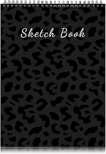 Deokke Sketchbook Top Spiral Bound Sketch Pad, 9 x 12 inch,100GSM Thick Paper,50 Sheets 100 Pages,Art Sketch Book Aesthetic Cute Drawing Writing Paper,for Girls Women-Black Leopard Cheetah Pattern
