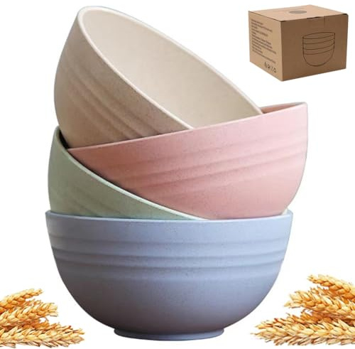 Lchkrep Unbreakable Cereal Bowls 24 oz, Reusable Wheat Straw Bowl Pack of 4 - Dishwasher and Microwave Safe, BPA-Free for Snacks, Dining, Camping, RV, Dorm