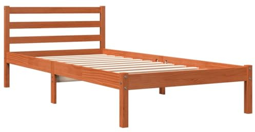 vidaXL Massivholzbett, Holzbett mit Kopfteil Sperrholzlatten, Einzelbett für Schlafzimmer, Bett Bettgestell, Wachsbraun 90x200cm Kiefer