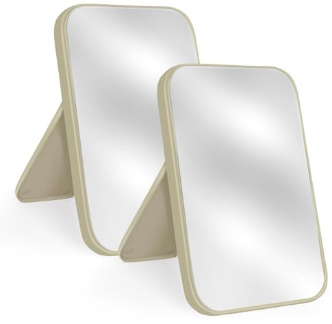 Yatnks Schminkspiegel für Tisch, Schreibtisch, 20,3 cm, einfacher tragbarer Reisespiegel mit Ständer, stehend und an der Wand, 2 Stück, Beige