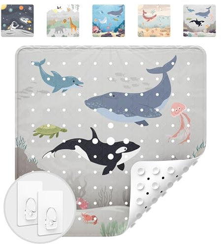 avakido® Duschmatte rutschfest Kinder - 100% BPA frei Inklusive 2 Haken zum Trocknen - Antirutschmatte, Duscheinlage - schimmelresistent & maschinenwaschbar