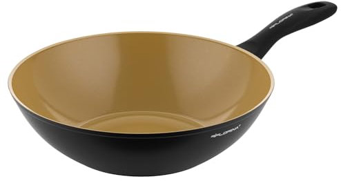 Florina AMVEGAN Padella in alluminio WOK 28 cm I Alta durata I Rivestimento in ceramica all'olio d'oliva I Facile da cucinare e da lavare I Per tutti i tipi di piano cottura I Design originale