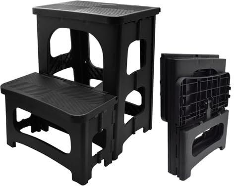 JNUYISW 2 Stufen Tritthocker, Tragbaren Klapphocker mit Rutschfester Trittfläche 150kg Tragfähigkeit Faltbarer Trittschemel für Kinder & Erwachsene 2-Stufen-Hocker für Küche, Haus, Büro, Draußen