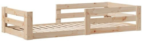 vidaXL Massivholzbett, Holzbett Bett ohne Matratze, Bettgestell mit Kopfteil Lattenrost, Bodenbett Einzelbett für Schlafzimmer, 90x200cm Kiefernholz