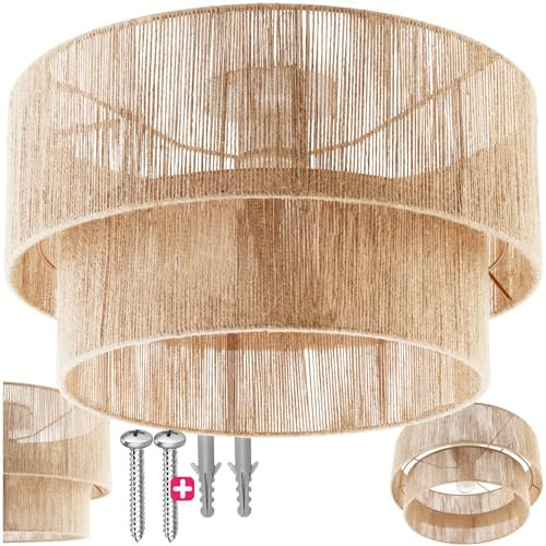 tectake® Lampe, Deckenlampe, Deckenleuchte aus Jute Geflecht, Hängelampe, moderne Ambientebeleuchtung für Schlafzimmer, als Deckenlampe Wohnzimmer oder Ceiling Light über Esstisch