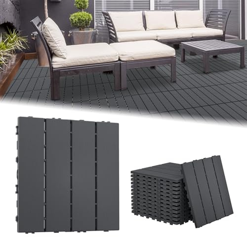 LZQ Lot de 22 dalles de terrasse en plastique polyéthylène - 30 x 30 cm = 2 m² - Aspect bois - Revêtement de sol pour balcon et jardin - Plaques résistantes aux intempéries avec fonction de drainage -