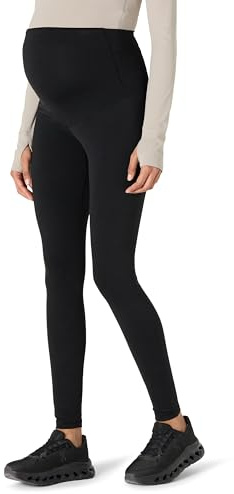 Amazon Essentials Mallas Deportivas FormFlex, Suaves y Largas, para Maternidad, sobre el Vientre, para Yoga, Entrenamiento y Embarazo Mujer, Negro, L