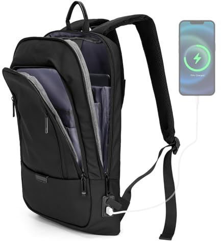 koolehaoda Mochila para laptop de 15.6 pulgadas, ligera y delgada, resistente al agua, duradera, con puerto de carga USB, bolsa compacta para viajes, negocios casuales