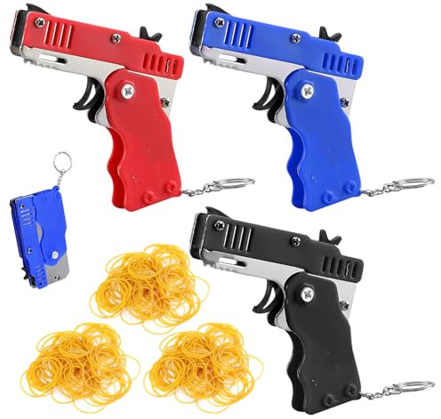 UDNFHL Keychain A 3 Pezzi del Modello di Pistola E Elastico da 180 Pezzi, Giocattoli Creativi, Giocattoli per Bambini, Pendenti Pieghevoli in Metallo.