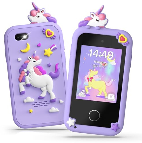 Fippesax Kinder Handy Smartphone Spielzeug, Kinderkamera Handy für Mädchen & Jungen, 20 lernspiele, Dualkamera, 8G SD Karte, MP3 Player, Perfektes Weihnachts für 3-9 Jahre (Lila)