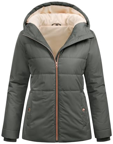 Vancavoo Giubbotto Donna Invernale Cappotti Caldo Giacca Piumino Corto Parka Felpa con Cappuccio Slim Fit Giaccone Outdoor,Grigio scuro,L