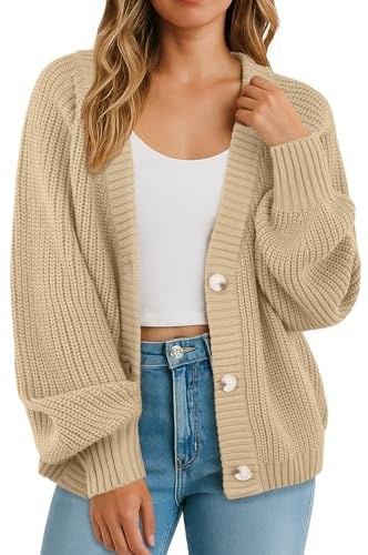 GRECERELLE Suéteres de mujer Cárdigans de mujer mangas largas suaves Jerséis de mujer con cuello en V de punto grueso Cárdigan holgado con botones para mujer Reino Unido, otoño, invierno, primavera