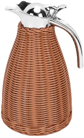 Goshyda Brocca Termica in Rattan da 1,5 L, Caraffa Termica per tè e caffè in Acciaio Inossidabile, Isolata a 3 Pareti, con Corpo Intrecciato a Mano, Calore per 12 Ore e Ritenzione del (Caffè)