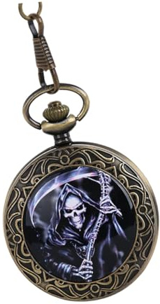 ifundom Montre de Poche Vintage Alliage avec Chaîne Épaisse Ancienne Style Rétro Bronze Montre Gousset Mécanique pour Cadeau Anniversaire Noël Père