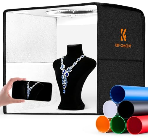 K&F CONCEPT Scatola Luminosa Pieghevole 30x30 cm, Mini Light Box con illuminazione dimmerabile 5500K, alimentazione USB 5V/2A, 6 sfondi in PVC, ideale per fotografia di gioielli e piccoli prodotti