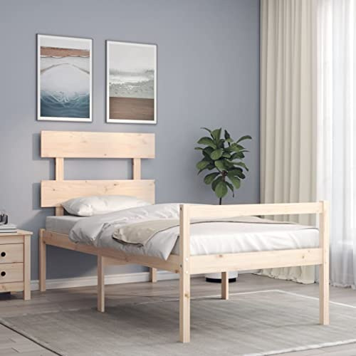 Genérico Cama para Personas Mayores con cabecero Madera Maciza 90x200 cm,Mobiliario,Camas y Accesorios,Camas y somieres,3195336