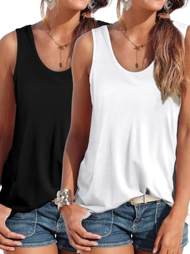DUOEASE Elegant Camisetas de Tirantes Mujer Cuello Crew Moda Camiseta Sin Mangas Clásico Verano Tshirt
