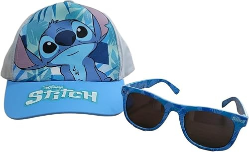 ILS I LOVE SHOPPING Ensemble de chapeau et de lunettes de soleil bébé Kit casquette de baseball protection UV avec visière réglable pour enfants cadeaux pour garçons - Stitch