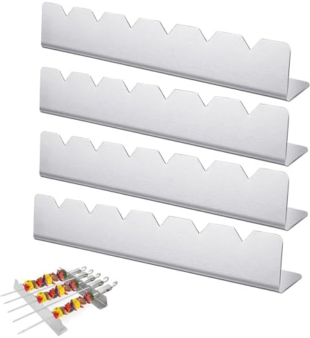 MEISO 4 Pezzi Griglia Spiedini Rack, Supporto per Spiedini in Acciaio Inox con 6 Scanalature, Accessori per Barbecue per Arrosticini, Barbecue, Grill a Gas, per Barbecue, Campeggio, Picnic