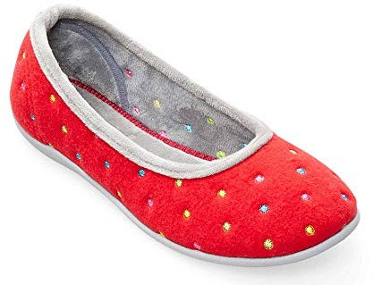 Padders Ballerina Wide E Fitting Womens Memory Foam Slippers (Red Combi, Numeric_5)