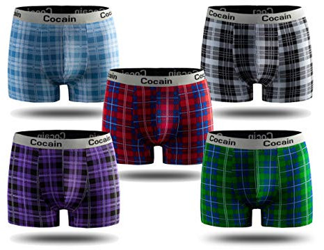 Cocain underwear 5 Stück Unterhose Mann Enge Karierte Boxer Boxershorts farbige Unterhosen Karo Gr. M Farben gemischt Baumwolle Männer Boxers Unterhosen männer Eng anliegend