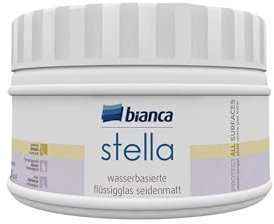 Bianca Stella Wasserbasiert Seidenmatt Flüssigglas 250ml - Stärker Klarlack, Farblose Versiegelung für Holz, Metall & Fliesen, Bietet Extra Schutzschicht auf Fliesenfarbe, Möbelfarbe & Holzoberflächen
