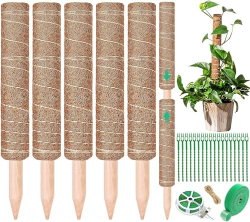 NCKIHRKK Monstera Lot de 5 mâts de fibre de coco pour plantes extensibles jusqu'à 160 cm, bâton musqué, support pour plantes de noix de coco pour maison jardin