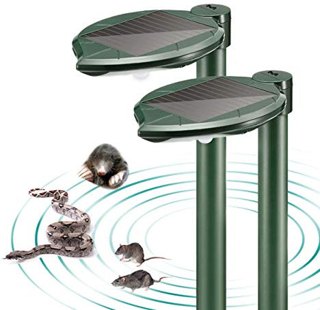 Lot de 2 répulsifs solaires à ultrasons pour extérieur avec lumière LED, répulsif sonique pour taupes, campagnols, campagnols, campagnols