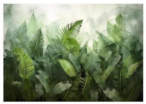 WallArena - Vlies Fototapete Blätter Natur Grün tropische Pflanzen 312x219 cm - Fototapeten - Tapeten - für Wohnzimmer Schlafzimmer - Vliestapete Wandtapete Tapete 3D Effekt- inkl. Kleister