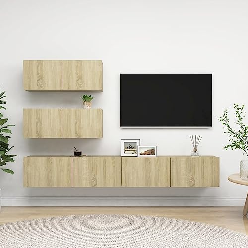 Ensemble de 4 meubles de rangement modernes pour le salon, la chambre à coucher, etc - Meuble TV en bois de chêne Sonoma