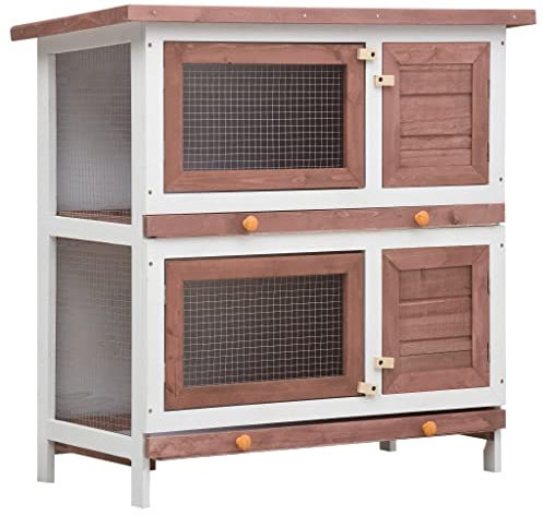 HOMIUSE Hasenstall Kaninchenstall 4 Türen Braun Holz Meerschweinchen Haus Hasen ZubehöR Meerschweinchen KäFig Hasenstall DraußEn Winterfest HasenkäFig Kaninchenhaus HamsterkäFig Holz 90x45x90 cm
