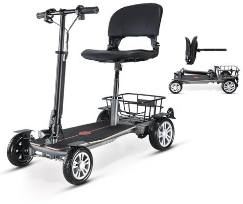 WEYRAL Elektromobil Seniorenmobil Elektrischer Rollstuhl Scooter, 25km Reichweite 4-Rad-Reisemobilitätsroller, Faltbar, Leichter Reisemobilitätsroller Mit Ladegerät Und Korb