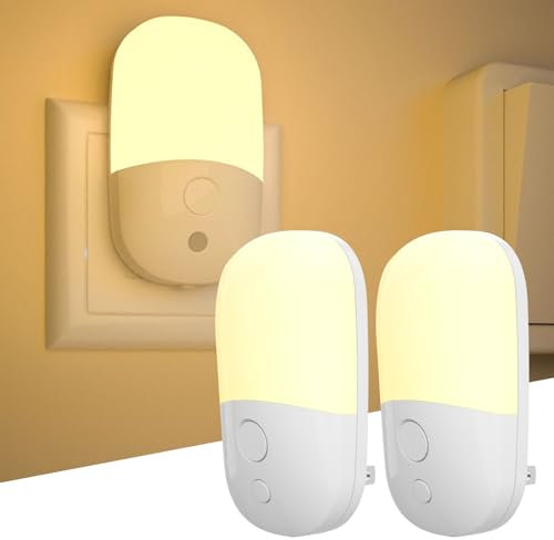LED Night Light Plug in Walls, 2 Pack Light Lights Plug in Walls with 3 Stage Brightness Adjustable and 2700K Warm White Lamp Night Light Kids for Stairs, Hallway, Children's Room, Stairs, Bedrooms