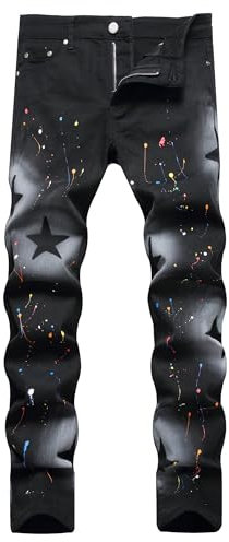 Maiyifu-GJ Mens Distressed Paint Splatter Jeans Ripped Holes Skinny Stretch Denim Pants Destroyed Slim Straight Leg Jean, Blacka1, 40