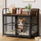 Amopatio Dog Crate Furniture, Large Dog Cage with 2 Doors, Heavy Duty Dog Kennel Indoor for Small Medium Large Dogs, Wooden Dog House, 94x60x88cm (Rustic Brown)